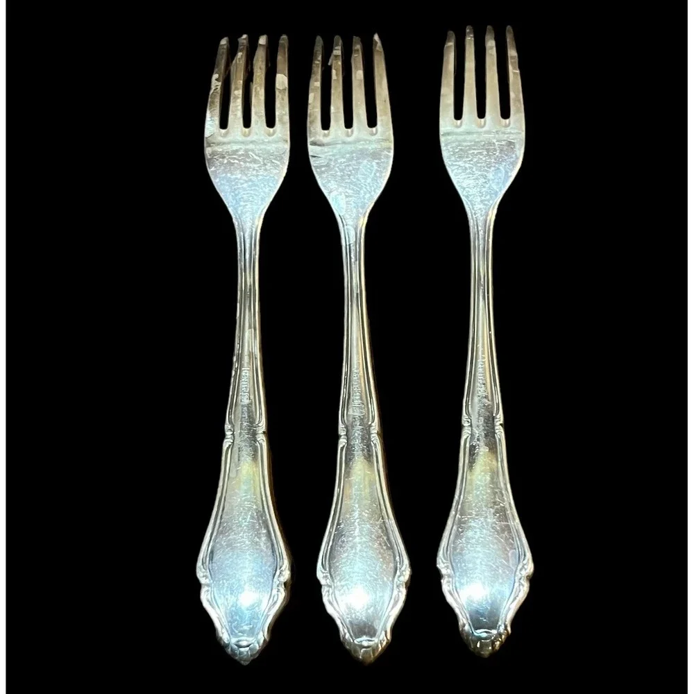 German Hanseat 90 Hand Engraved Silver Plate Custom (TH) Engraved Set Of 3 Forks